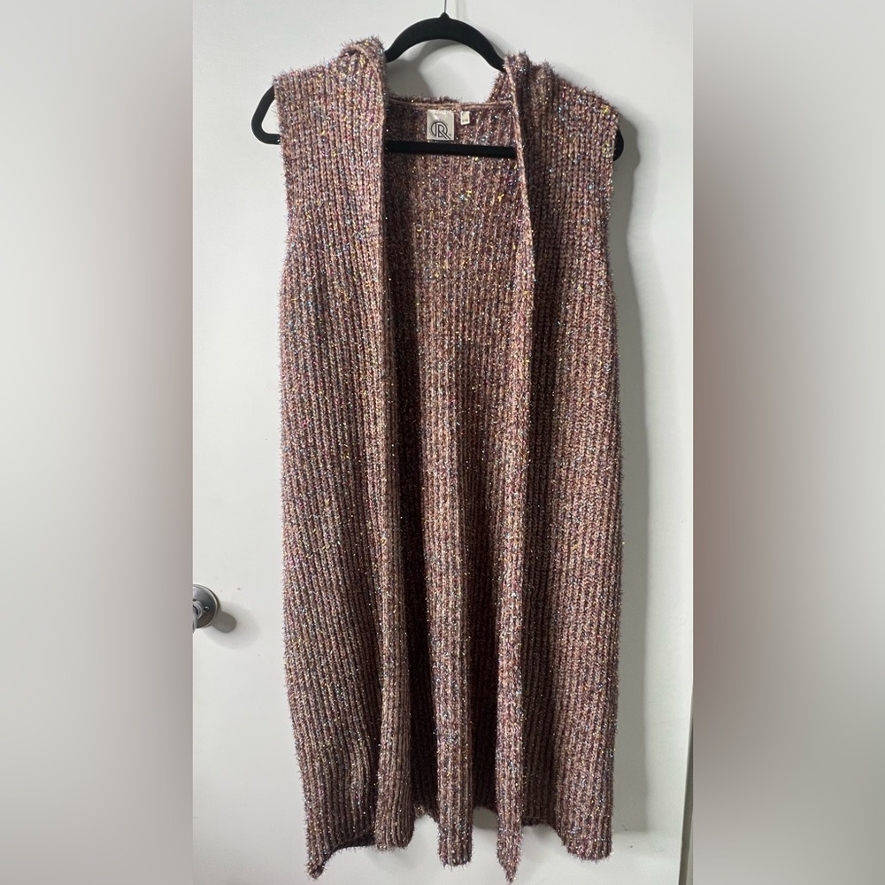 Hooded knee length sparkle cardigan